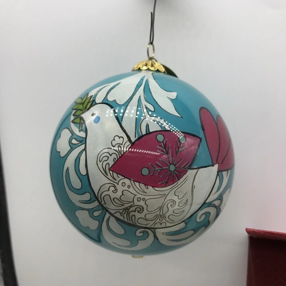 Pier 1 Lil Bien Christmas‎ Ornament Hand Painted Peace On Earth Dove 2015 Teal